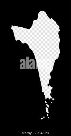 Stencil map of Phu Quoc. Simple and minimal transparent map of Phu Quoc. Black rectangle with cut shape of the island. Stylish vector illustration. Stock Vector