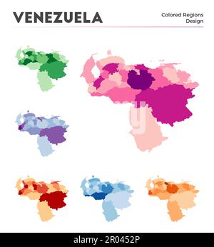 Venezuela map collection. Borders of Venezuela for your infographic. Colored country regions. Vector illustration. Stock Vector