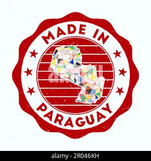 Made in Paraguay. Country round stamp. Seal of Paraguay with border shape. Vintage badge with circular text and stars. Vector illustration. Stock Vector