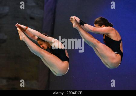 MONTREAL, QC - MAY 06: Kate Miller (CAN) and Caeli Mckay (CAN) dive ...