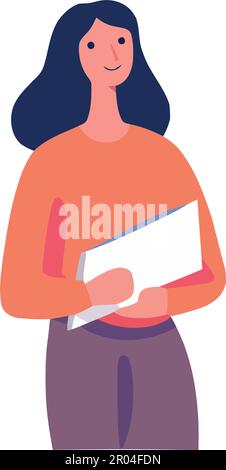 woman standing with book over white Stock Vector