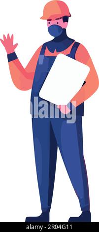 engineer with a safety hat over white Stock Vector