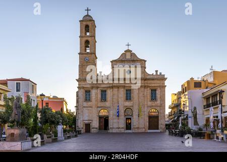 Athinagora Square and Orthodox Cathedral in the old town of Chania, Crete, Greece. Stock Photo