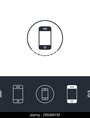 Mobile phone flat icons. Smartphone outline and solid symbols on black and white backgrounds. Stock Vector