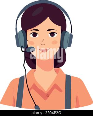 Young businesswoman listening to head service over white Stock Vector
