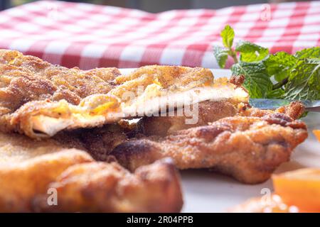 Delicious Milanese Chicken (breaded Chicken With Breadcrumbs And Egg 