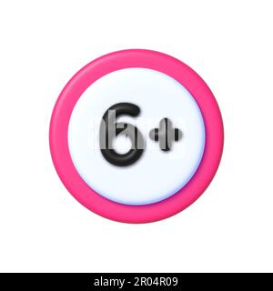 6 plus restriction icon in 3d style, isolated on white background. Age limit symbol. Vector design element Stock Vector