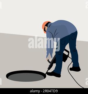 Color vector of operator working with jackhammer Stock Vector