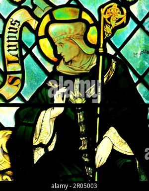 St Lupus, Gallic Missionary, stained glass, window, by J Powell & Son, 1900, Blakeney, Norfolk, England Stock Photo
