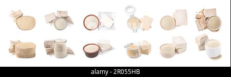Set with different yeast on white background, banner design Stock Photo