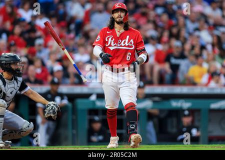 Cincinnati Reds' Jonathan India bats during a baseball game against the  Pittsburgh Pirates in Cincinnati, Wednesday, Sept. 14, 2022. The Pirates  won 10-4. (AP Photo/Aaron Doster Stock Photo - Alamy