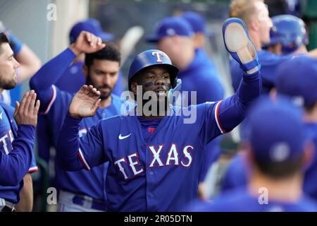 Texas Rangers' Josh Jung bats during the fifth inning of a baseball game  Friday, Sept. 9, 2022, in Arlington, Texas. (AP Photo/Michael Ainsworth  Stock Photo - Alamy