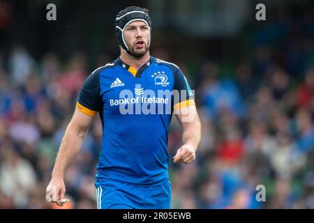Dublin, Ireland. 06th May, 2023. Caelan Doris of Leinster during the United Rugby Championship Quarter-final match between Leinster Rugby and Cell C Sharks at Aviva Stadium in Dublin, Ireland on May 6, 2023 (Photo by Andrew SURMA/ Credit: Sipa USA/Alamy Live News Stock Photo