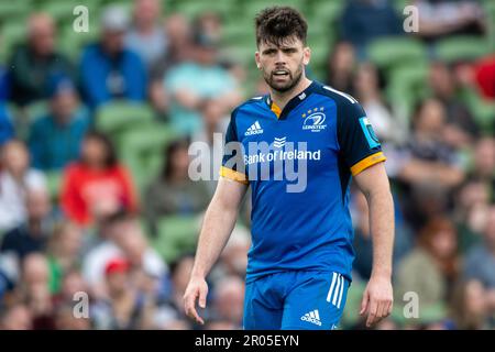 Dublin, Ireland. 06th May, 2023. Harry Byrne of Leinster during the United Rugby Championship Quarter-final match between Leinster Rugby and Cell C Sharks at Aviva Stadium in Dublin, Ireland on May 6, 2023 (Photo by Andrew SURMA/ Credit: Sipa USA/Alamy Live News Stock Photo