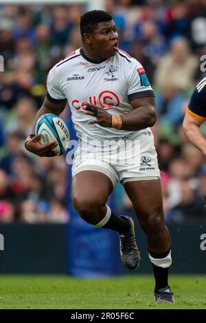 Dublin, Ireland. 06th May, 2023. Ntuthuko Mchunu of Sharks during the United Rugby Championship Quarter-final match between Leinster Rugby and Cell C Sharks at Aviva Stadium in Dublin, Ireland on May 6, 2023 (Photo by Andrew SURMA/ Credit: Sipa USA/Alamy Live News Stock Photo