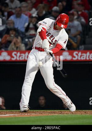 ANAHEIM, CA - MAY 06: Los Angeles Angels outfielder Brett Phillips (8)  pitching during the ninth inning of an MLB baseball game against the Texas  Rangers played on May 6, 2023 at