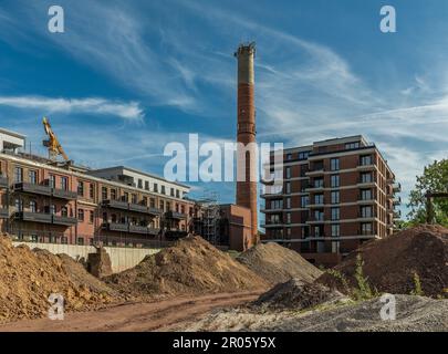 Conversion of an old paper mill into new modern lofts and apartments, Hattersheim, Germany Stock Photo