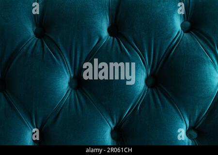 Beautiful malachite green dark teal velvet capitone textile Stock Photo