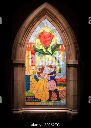 Beauty and the Beast mural at the Be Our Guest restaurant at Walt Disney World, Orlando, Florida Stock Photo