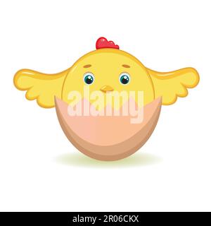 A small yellow chick sits in an egg. Stock Vector