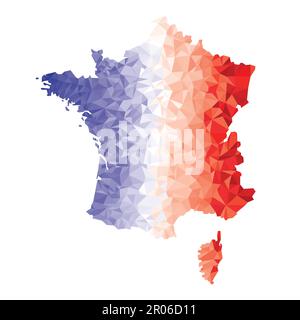 Geometric polygonal vector map of France. Mosaic in red-white-blue tones. Stock Vector