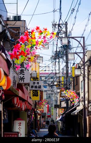 Restaurants and stores in Shinsekai district (Osaka/Japan) Stock Photo