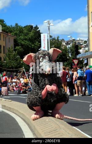 Street theater festival. Wandering in the street. Aurillac, Cantal, France Stock Photo