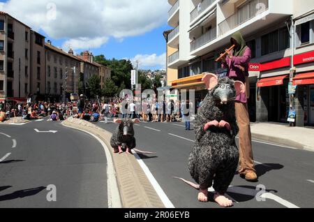 Street theater festival. Wandering in the street. Aurillac, Cantal, France Stock Photo