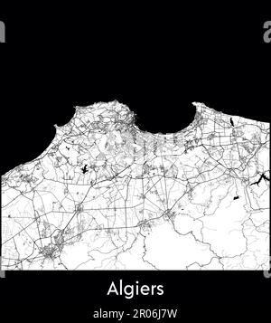 Minimal city map of Algiers (Algeria, Africa) Stock Vector