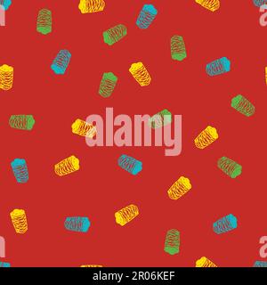 doodle reels of coton threads pattern on red Stock Vector