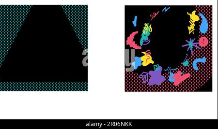 Black presentation template. Textured hand drawn dots and lines frame. Editable vector template for card, invitation, social media post, poster, mobil Stock Vector