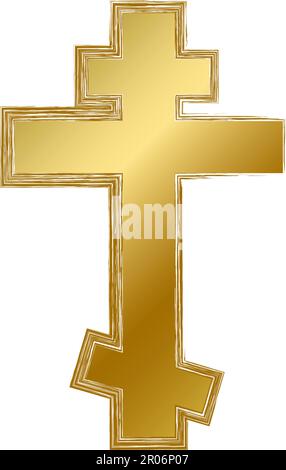 Traditional religious mystical Orthodox Cross talisman amulet. Spiritual symbol in golden gradient grunge style. Secret sacred vector sign isolated on Stock Vector