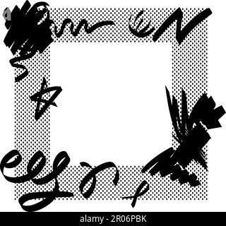 Black square, triangular, polygonal frame elements kit with doodle lines. Editable vector template for card, invitation, social media post, poster, mo Stock Vector
