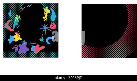 Black presentation template. Textured hand drawn dots and lines frame. Editable vector template for card, invitation, social media post, poster, mobil Stock Vector