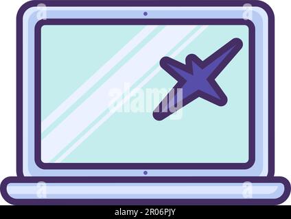 Laptop with broken screen. Disposal and recycling of electronic devices and equipment. Flat icon in stroke, element for infographics design. Simple ca Stock Vector