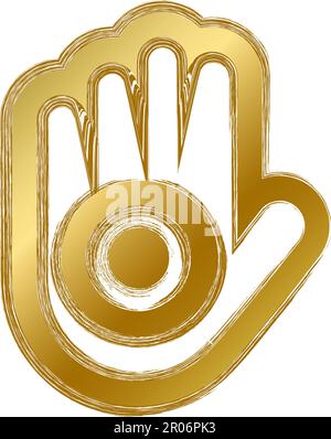 Traditional religious mystical Jainism talisman amulet. Spiritual symbol in golden gradient grunge style. Secret sacred vector sign isolated on white Stock Vector