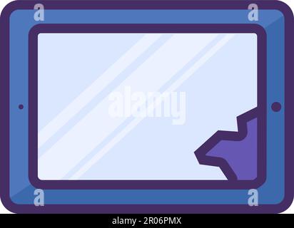 Cracked screen portable tablet. Disposal and recycling of electronic devices and equipment. Flat icon in stroke, element for infographics design. Simp Stock Vector