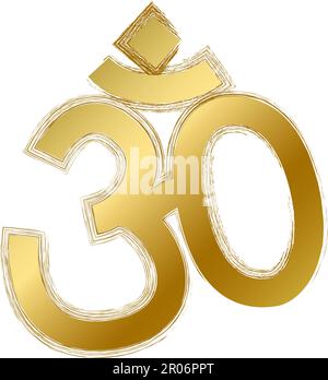 Traditional religious mystical Hinduism talisman amulet. Spiritual symbol in golden gradient grunge style. Secret sacred vector sign isolated on white Stock Vector