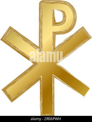 Traditional religious mystical Chirho talisman amulet. Spiritual symbol in golden gradient grunge style. Secret sacred vector sign isolated on white b Stock Vector