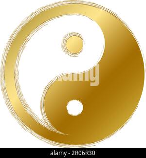 Traditional religious mystical Yin Yang talisman amulet. Spiritual symbol in golden gradient grunge style. Secret sacred vector sign isolated on white Stock Vector