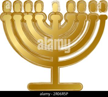 Traditional religious mystical Menorah candlestick. Spiritual symbol in golden gradient grunge style. Secret sacred vector sign isolated on white back Stock Vector