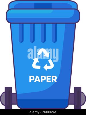 Closed transportable container with lid for storing, recycling and sorting used household paper waste. Closed empty and filled trash can with recycle Stock Vector