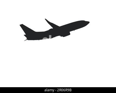 Silhouette of a passenger jet in flight isolated on a plain white background. Backgrounds. Travel concept. No people. Stock Photo