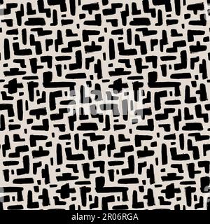 Grunge spotty seamless pattern with freehand geometric lines and labyrinth shaped lines drawn in black marker. Ornament for printing on fabric, cover Stock Vector