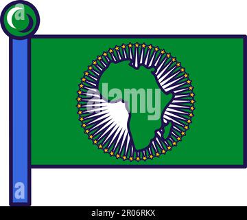 Flag of international African Union organization on staff. Flag on flagpole for registration of solemn event, meeting foreign guests. Color vector iso Stock Vector