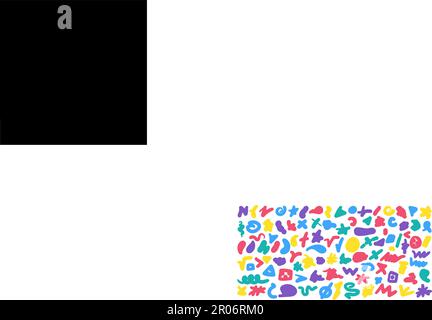 Large set of dashes lines iconic symbols hand drawn with multicolored felt-tip, pens, markers. Underline stroke, hatching, circle, square, triangle. B Stock Vector