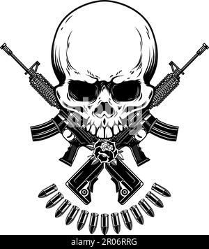 Illustration of the skull with crossed assault rifles. Design element ...