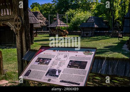 traditional houses from Berbesti, Maramures. Dimitrie Gusti National Village museum in Bucharest, ROMANIA Stock Photo