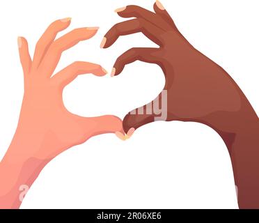 Two hands in gesture heart shape, arms as a sign love in cartoon style isolated on white background. Positive symbol, feelings. Vector illustration Stock Vector