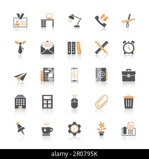 Business And Office Icon Set With Reflect On White Background Stock Vector